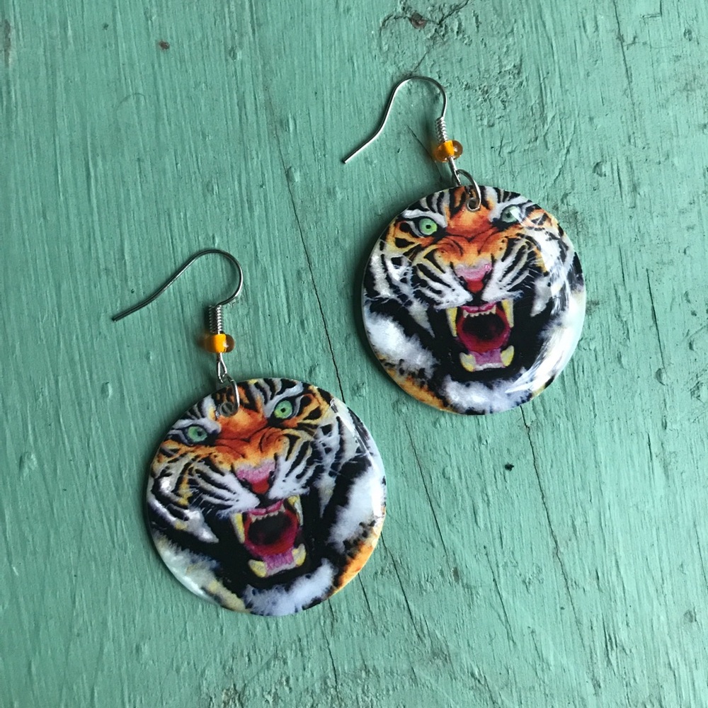 Tiger earrings, Clemson earrings, LSU earrings, tiger growling, Clemson tigers